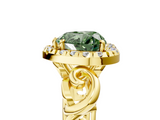 Yellow gold Fancy Green Heart  Cut Halo Diamond Ring with Scrollwork Band and Four-Prong Setting_5