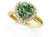 Yellow gold Fancy Green Heart Cut Halo Diamond Ring with Solitaire Band and Prong Setting_1