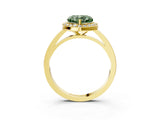 Yellow gold Fancy Green Heart Cut Halo Diamond Ring with Solitaire Band and Prong Setting_3