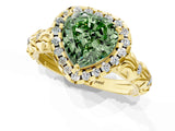Yellow gold Fancy Green Heart Cut Halo Diamond Solitaire with Filigree Band and Four-Prong Setting_1