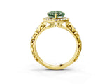 Yellow gold Fancy Green Heart Cut Halo Diamond Solitaire with Filigree Band and Four-Prong Setting_3
