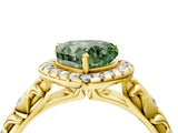 Yellow gold Fancy Green Heart Cut Halo Diamond Solitaire with Filigree Band and Four-Prong Setting_4