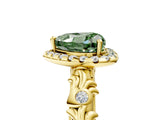 Yellow gold Fancy Green Heart Cut Halo Diamond Solitaire with Filigree Band and Four-Prong Setting_5