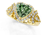 Yellow gold Fancy Green Heart Cut Halo Diamond Split Shank Engagement Ring with Four-Prong Setting_1