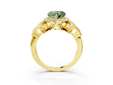 Yellow gold Fancy Green Heart Cut Halo Diamond Split Shank Engagement Ring with Four-Prong Setting_3