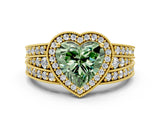 Yellow gold Fancy Green Heart Cut Halo Diamond Split Shank Ring with Prong Setting_12