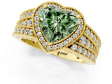 Yellow gold Fancy Green Heart Cut Halo Diamond Split Shank Ring with Prong Setting_13