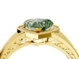 Yellow gold Fancy Green Heart Cut Halo Diamond Split Shank Ring with Prong Setting_16