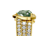Yellow gold Fancy Green Heart Cut Halo Diamond Split Shank Ring with Prong Setting_17