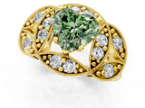 Yellow gold Fancy Green Heart Cut Halo Milgrain Diamond Engagement Ring with Leaf Band and Four-Prong Setting_1