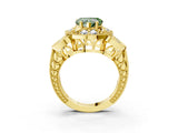 Yellow gold Fancy Green Heart Cut Halo Milgrain Diamond Engagement Ring with Leaf Band and Four-Prong Setting_3