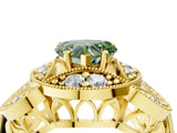 Yellow gold Fancy Green Heart Cut Halo Milgrain Diamond Engagement Ring with Leaf Band and Four-Prong Setting_4