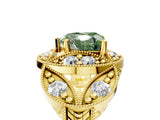 Yellow gold Fancy Green Heart Cut Halo Milgrain Diamond Engagement Ring with Leaf Band and Four-Prong Setting_5