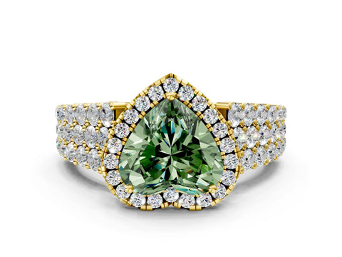 Yellow gold Fancy Green Heart Cut Halo Pavé Diamond Engagement Ring with Split Shank and Four-Prong Setting_3