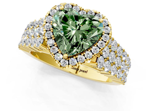 Yellow gold Fancy Green Heart Cut Halo Pavé Diamond Engagement Ring with Split Shank and Four-Prong Setting_4