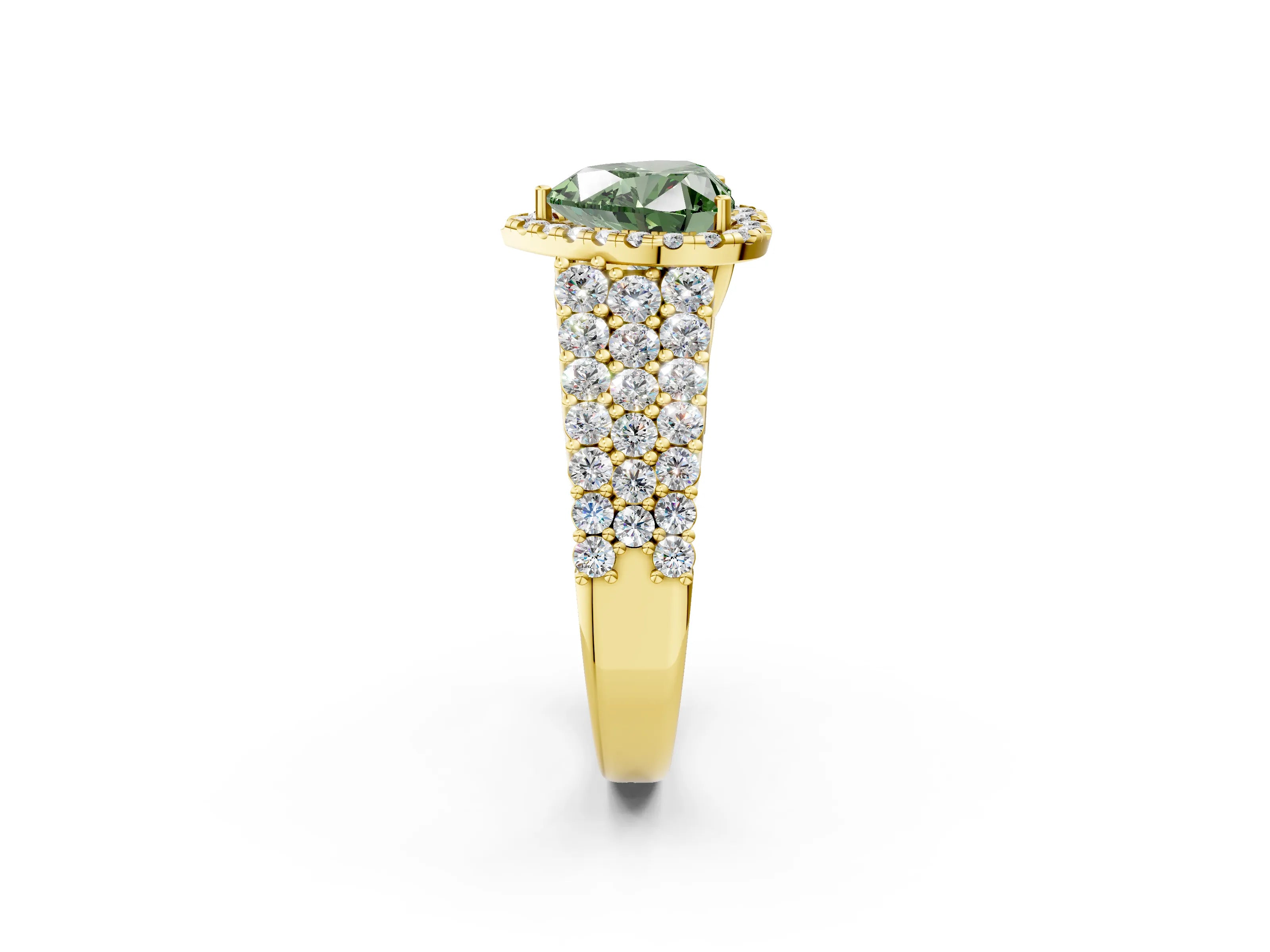 Yellow gold Fancy Green Heart Cut Halo Pavé Diamond Engagement Ring with Split Shank and Four-Prong Setting_5
