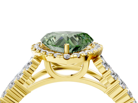 Yellow gold Fancy Green Heart Cut Halo Pavé Diamond Engagement Ring with Split Shank and Four-Prong Setting_7
