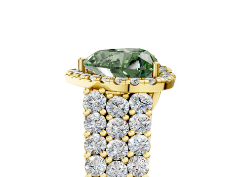 Yellow gold Fancy Green Heart Cut Halo Pavé Diamond Engagement Ring with Split Shank and Four-Prong Setting_8