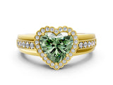 Yellow gold Fancy Green Heart  Cut Halo Pave Band Four-Prong Ring_29