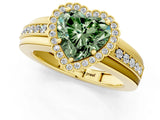 Yellow gold Fancy Green Heart  Cut Halo Pave Band Four-Prong Ring_30