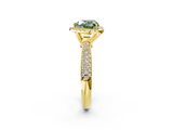Yellow gold Fancy Green Heart  Cut Halo Pave Band Four-Prong Setting Ring_2