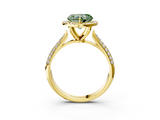 Yellow gold Fancy Green Heart  Cut Halo Pave Band Four-Prong Setting Ring_3