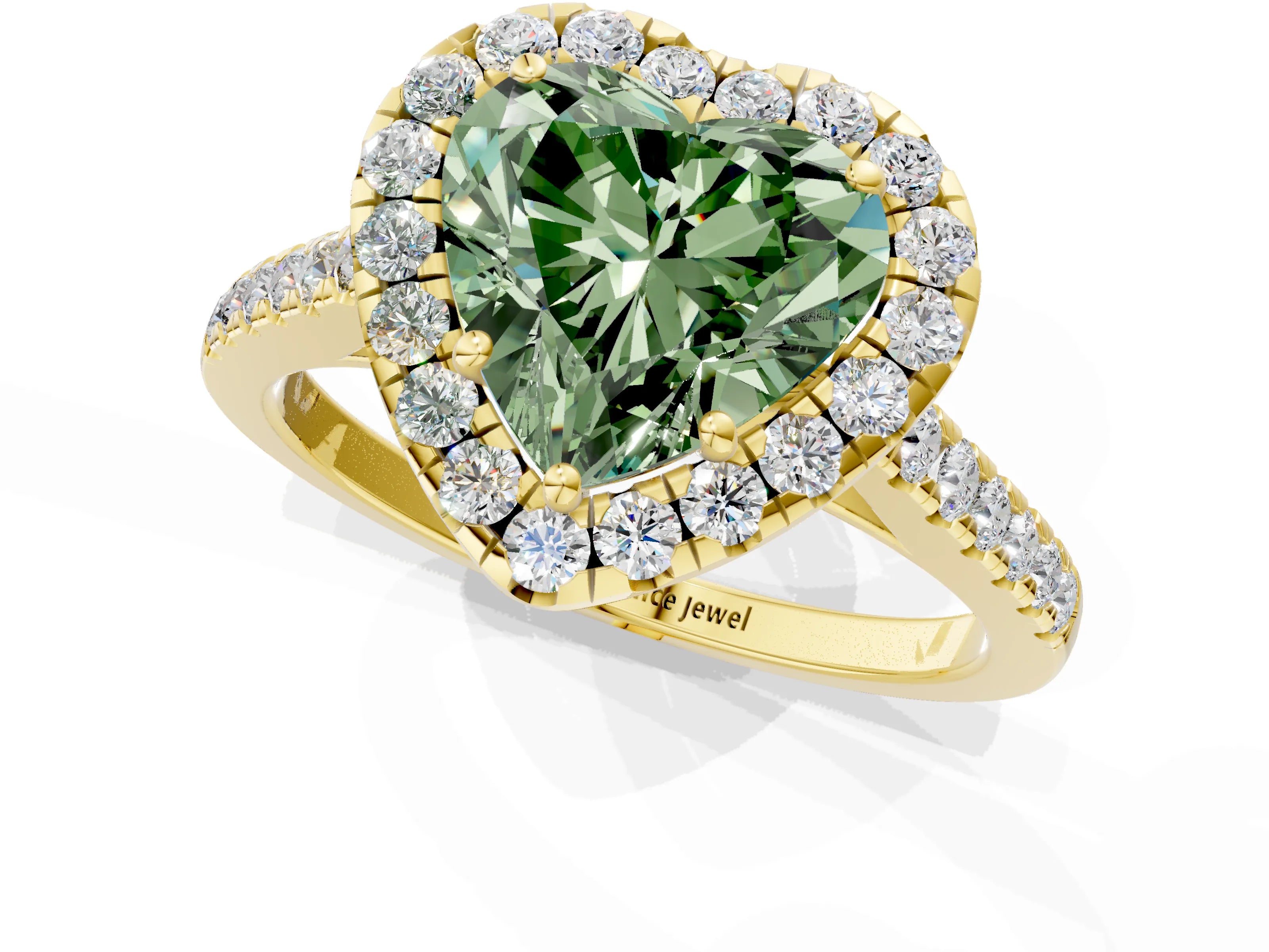 Yellow gold Fancy Green Heart Cut Halo Pave Diamond Engagement Ring with Four-Prong Setting_1