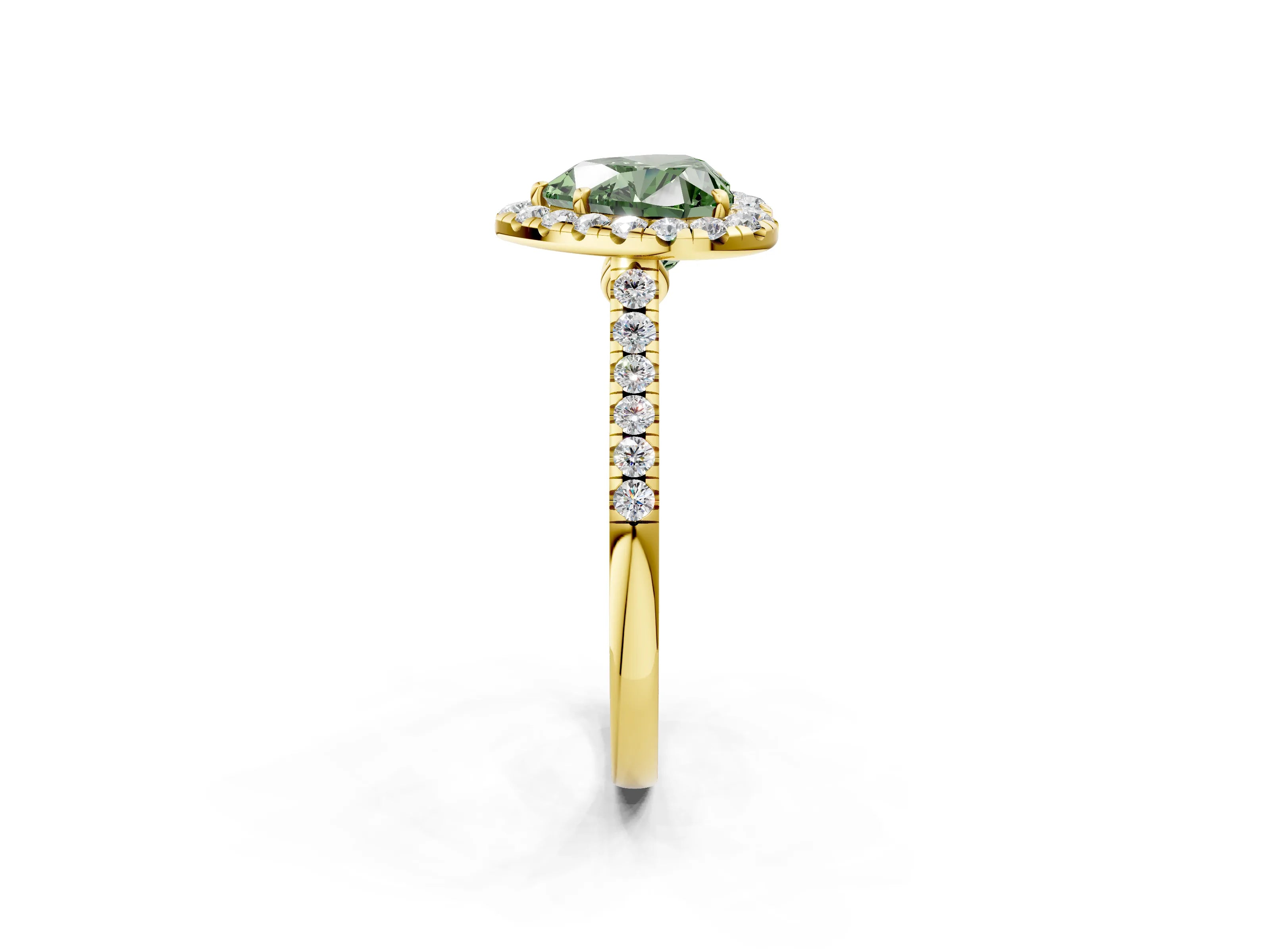 Yellow gold Fancy Green Heart Cut Halo Pave Diamond Engagement Ring with Four-Prong Setting_2