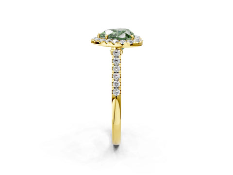 Yellow gold Fancy Green Heart Cut Halo Pave Diamond Engagement Ring with Four-Prong Setting_2