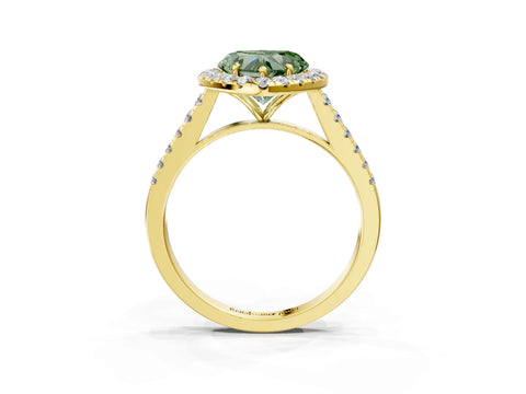 Yellow gold Fancy Green Heart Cut Halo Pave Diamond Engagement Ring with Four-Prong Setting_3