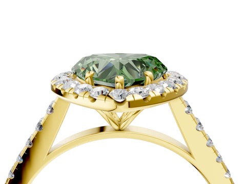Yellow gold Fancy Green Heart Cut Halo Pave Diamond Engagement Ring with Four-Prong Setting_4