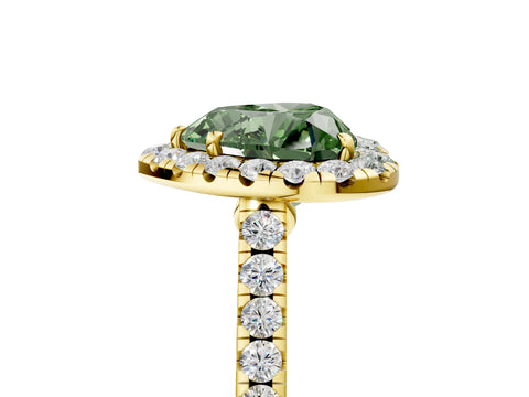 Yellow gold Fancy Green Heart Cut Halo Pave Diamond Engagement Ring with Four-Prong Setting_5