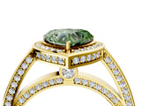Yellow gold Fancy Green Heart  Cut Halo Pave Split Shank Prong Setting Ring_36