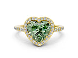 Yellow gold Fancy Green Heart Cut Halo Round Diamond Pavé Band with Four-Prong Setting_3