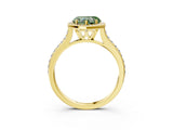 Yellow gold Fancy Green Heart Cut Halo Round Diamond Pavé Band with Four-Prong Setting_6