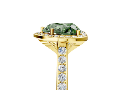 Yellow gold Fancy Green Heart Cut Halo Round Diamond Pavé Band with Four-Prong Setting_8
