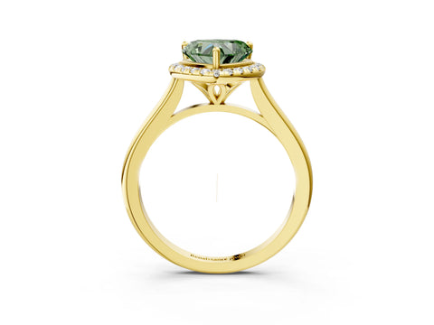 Yellow gold Fancy Green Heart Cut Halo Round Diamond Solitaire Engagement Ring with Pave Band and Four-Prong Setting_15