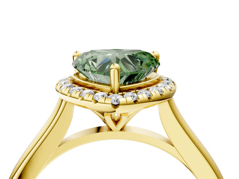 Yellow gold Fancy Green Heart Cut Halo Round Diamond Solitaire Engagement Ring with Pave Band and Four-Prong Setting_16