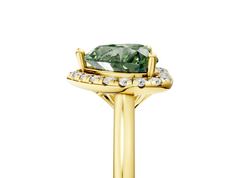Yellow gold Fancy Green Heart Cut Halo Round Diamond Solitaire Engagement Ring with Pave Band and Four-Prong Setting_17