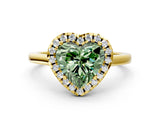 Yellow gold Fancy Green Heart Cut Halo Round Diamond Solitaire Ring with Pavé Band and Four-Prong Setting_12