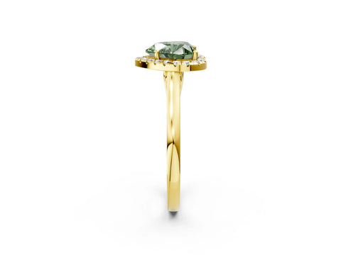 Yellow gold Fancy Green Heart Cut Halo Round Diamond Solitaire Ring with Pavé Band and Four-Prong Setting_14