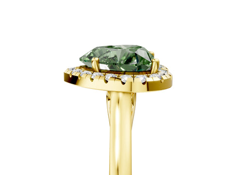 Yellow gold Fancy Green Heart Cut Halo Round Diamond Solitaire Ring with Pavé Band and Four-Prong Setting_17