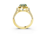 Yellow gold Fancy Green Heart Cut Halo Round Diamond Twist Band with Four-Prong Setting_3