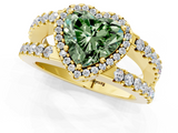 Yellow gold Fancy Green Heart  Cut Halo Split Shank Diamond Ring with Four-Prong Setting_1