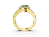 Yellow gold Fancy Green Heart  Cut Halo Split Shank Diamond Ring with Four-Prong Setting_3