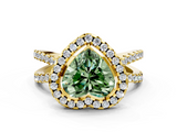 Yellow gold Fancy Green Heart  Cut Halo Split Shank Pave Set Ring