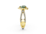 Yellow gold Fancy Green Heart  Cut Halo Split Shank Pave Set Ring_2