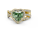Yellow gold Fancy Green Heart  Cut Halo Split Shank Prong Setting Ring