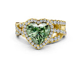 Yellow gold Fancy Green Heart  Cut Halo Split Shank Prong Setting Ring_12