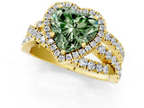 Yellow gold Fancy Green Heart  Cut Halo Split Shank Prong Setting Ring_13